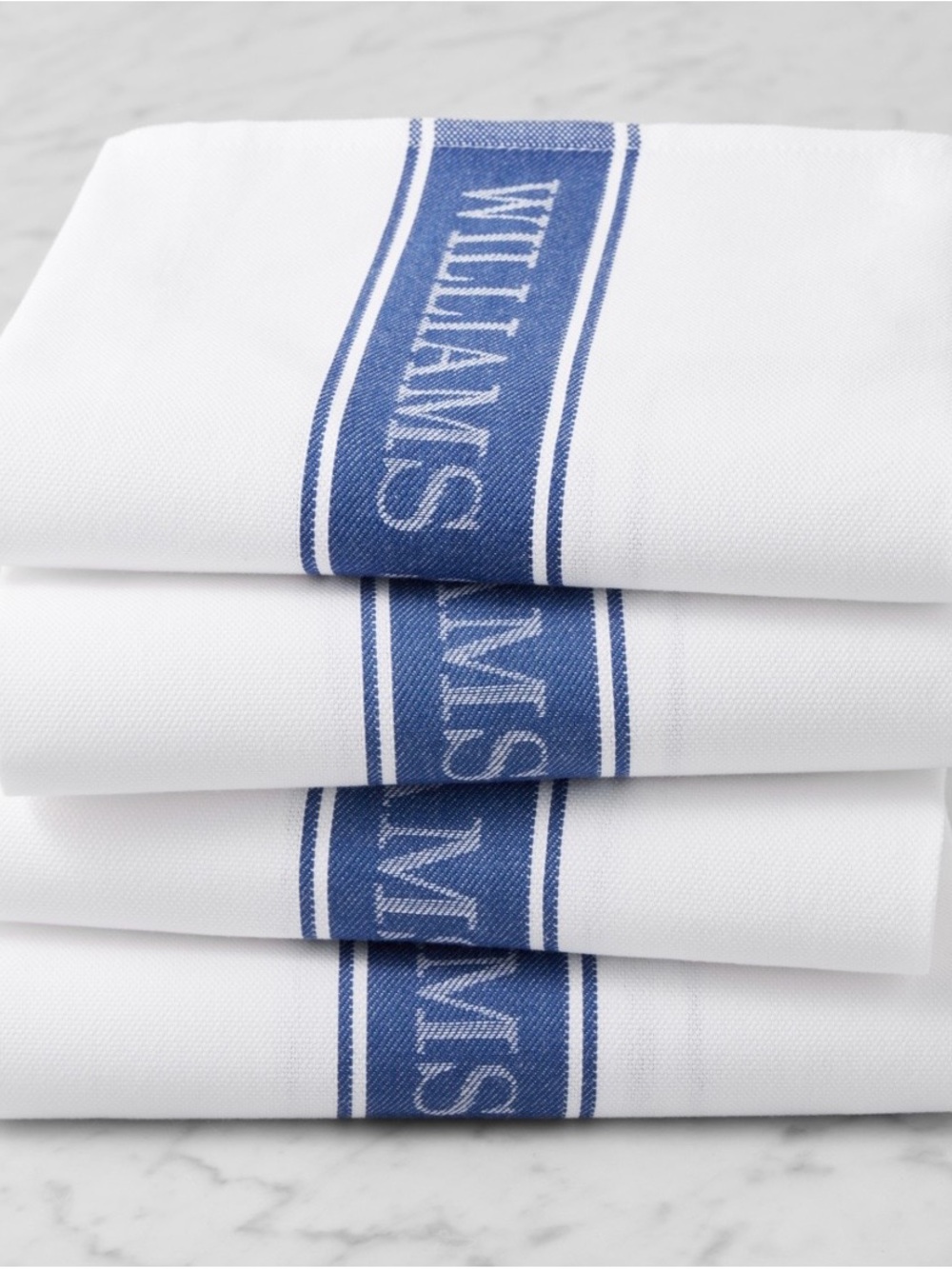 Williams Sonoma White with Blue Center Stripe kitchen towels brand new